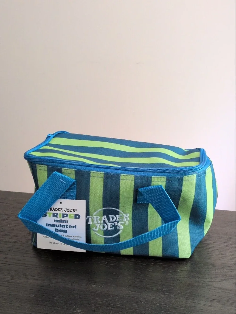 NWT Trader Joe's Striped Mini Insulated Bag - Blue & Green